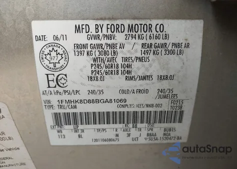 2011 Ford Explorer Xlt z USA, uszkodzony, nr VIN 1FMHK8D88BGA81069